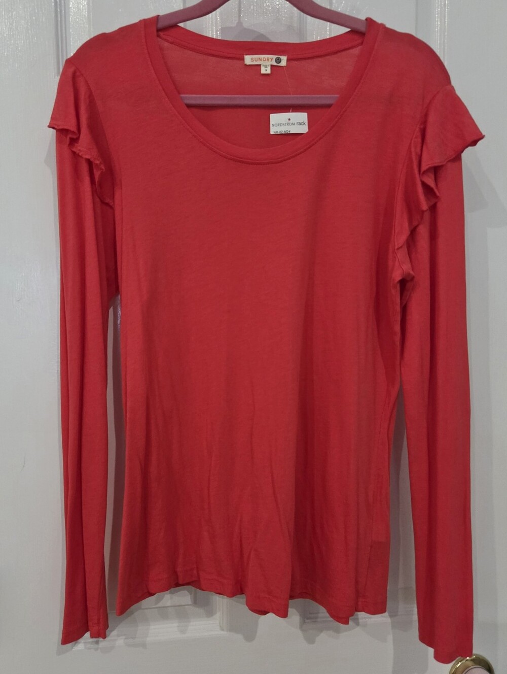 Sundry Red/Coral Long Sleeved Top Sz 3/L